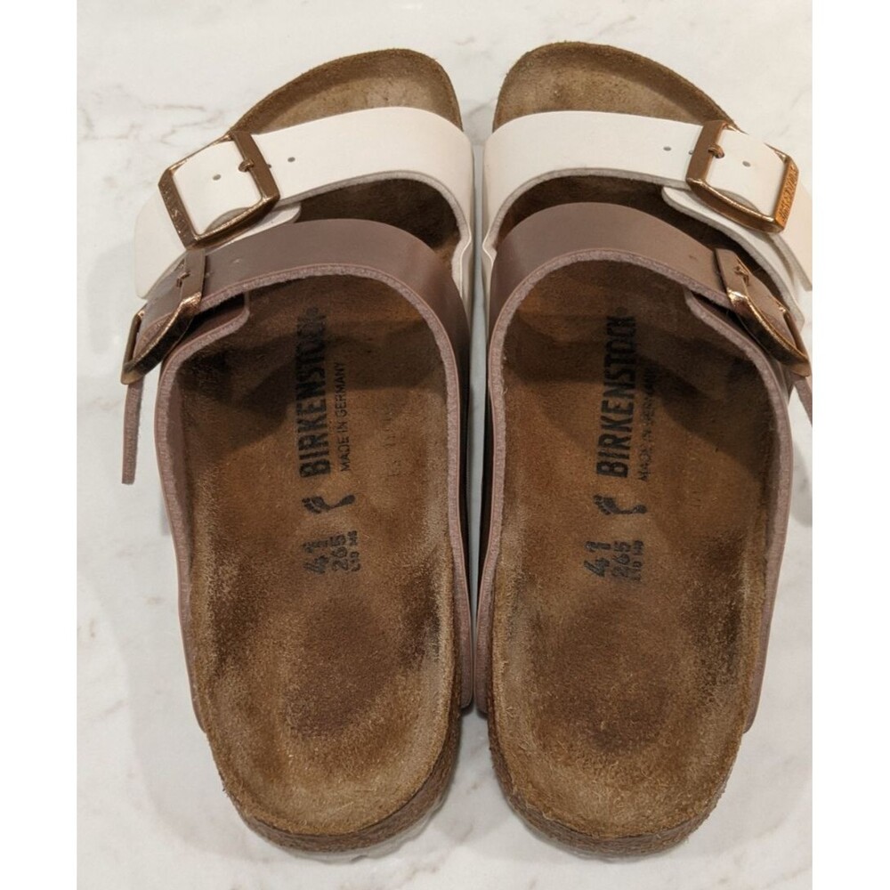 BIRKENSTOCK Arizona Split Birko-Flor Eggshell/Copper 2- Strap Sandal 41/10-10.5 - Picture 9 of 13